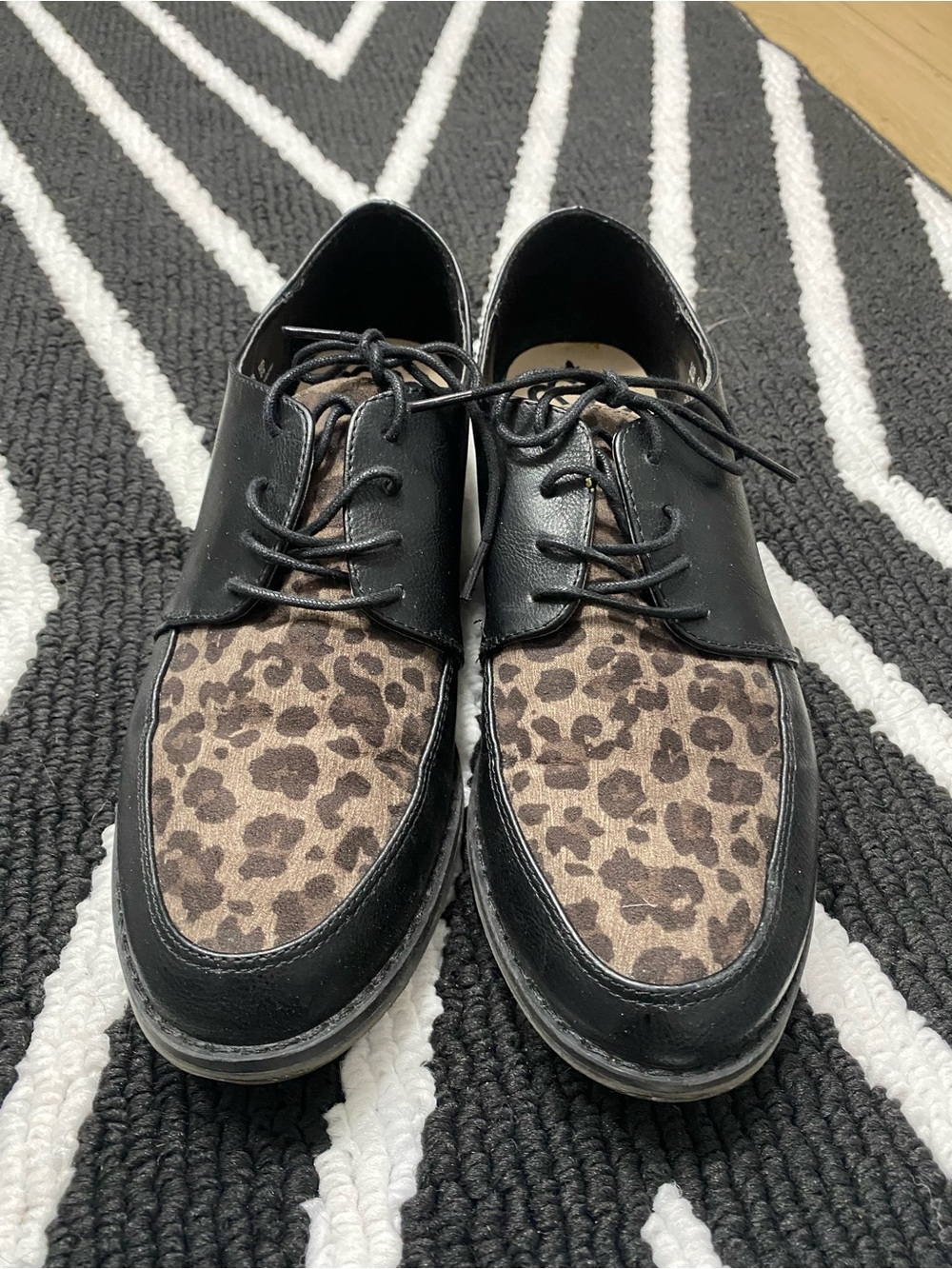 Fergalicious Black Lace-Up Shoes with Brown Leopard Panel